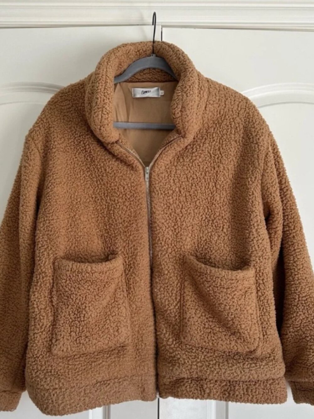 Choles Brown Teddy Sherpa Zip Up Jacket Coat Size XL